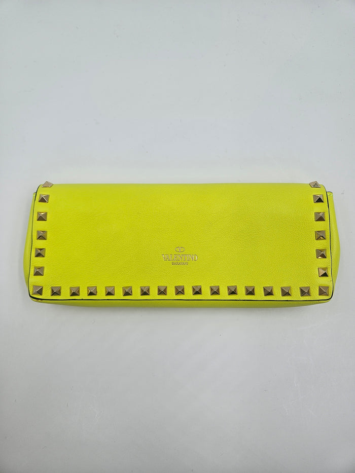 Valentino Garavani Neon Yellow Rockstud Bracelet Clutch