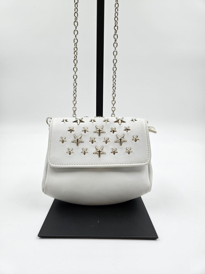 White Leather Small Star Studded Crossbody Bag