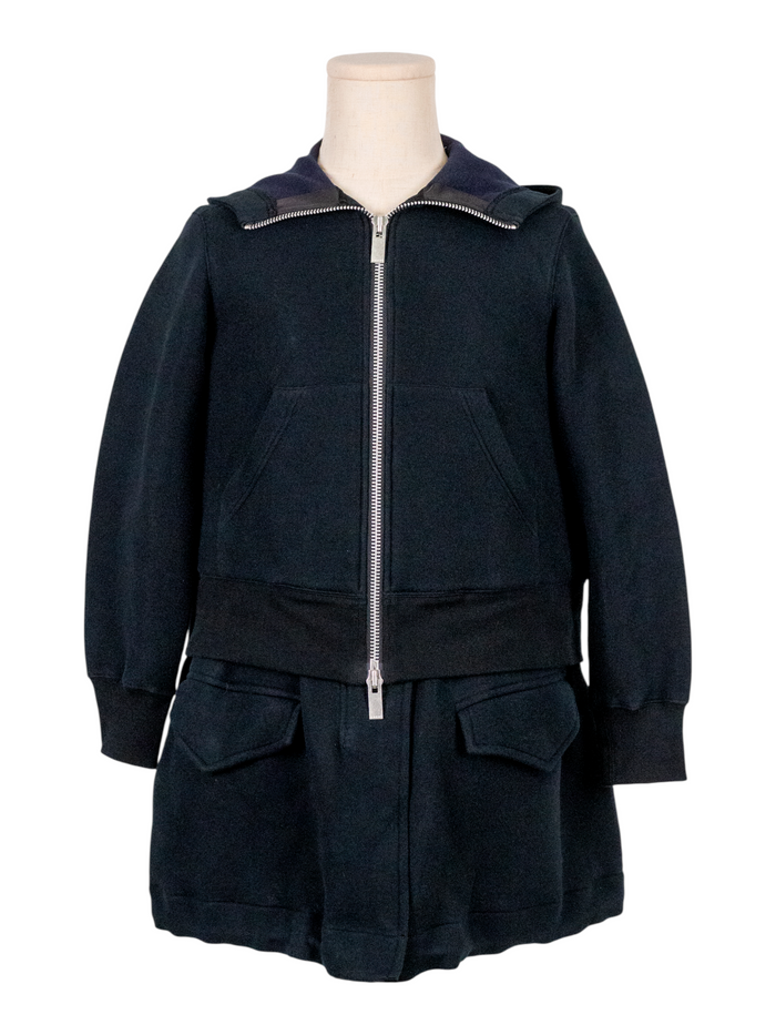 Black Cotton Zip Up Mid Length Hoodie