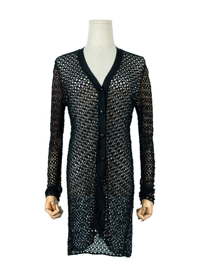 Black Crochet Knitted See-Through Cardigan