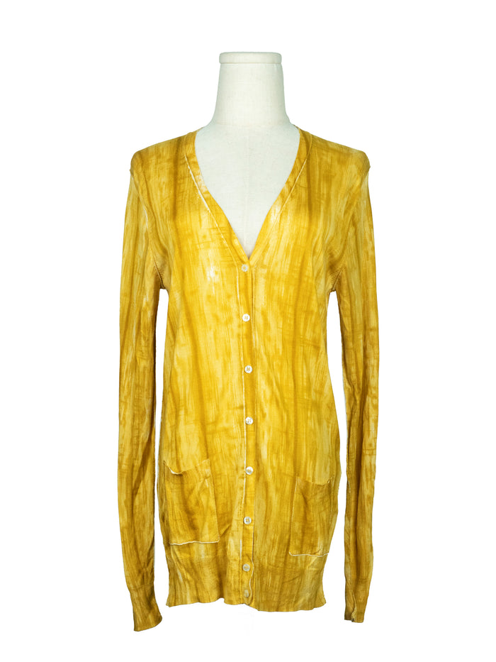 Mustard Yellow Silk Cardigan with 2 Front Pockets