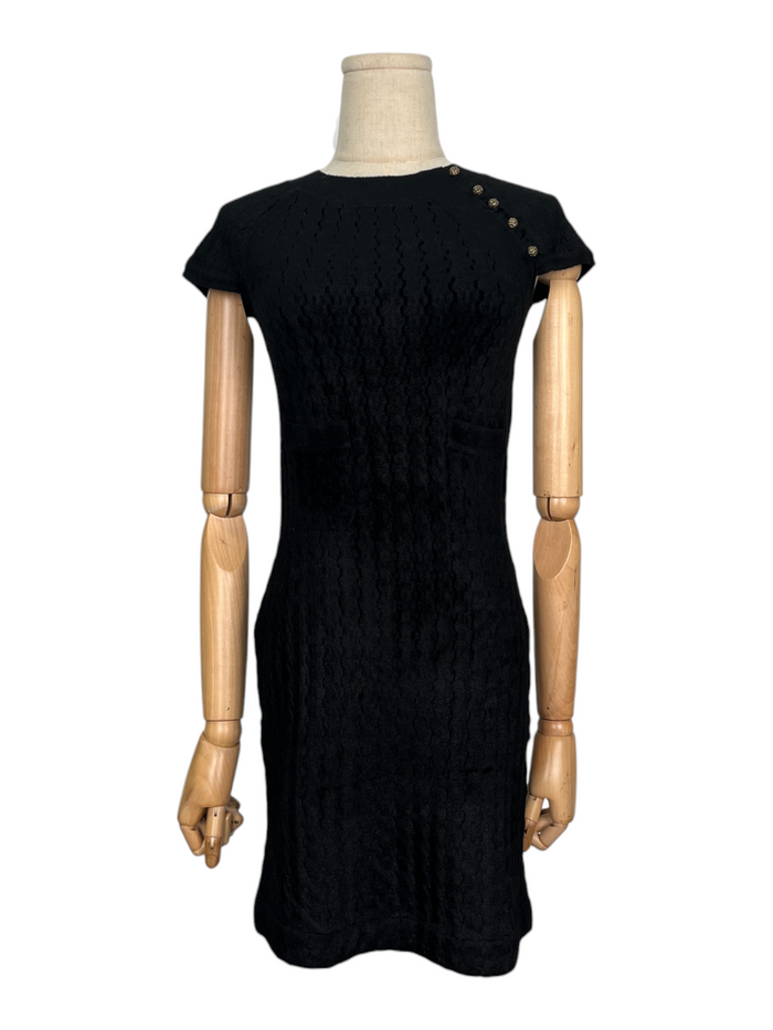Black Cap Sleeve Velvet-Like Dress