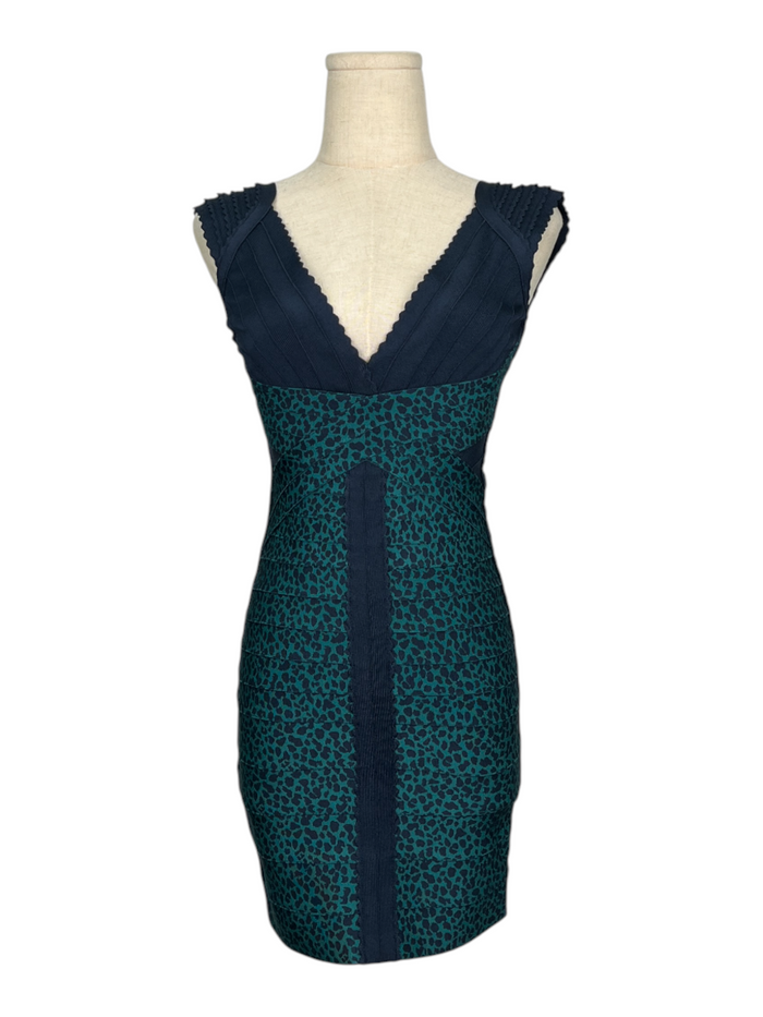 Navy And Green Animal Print Mini Dress