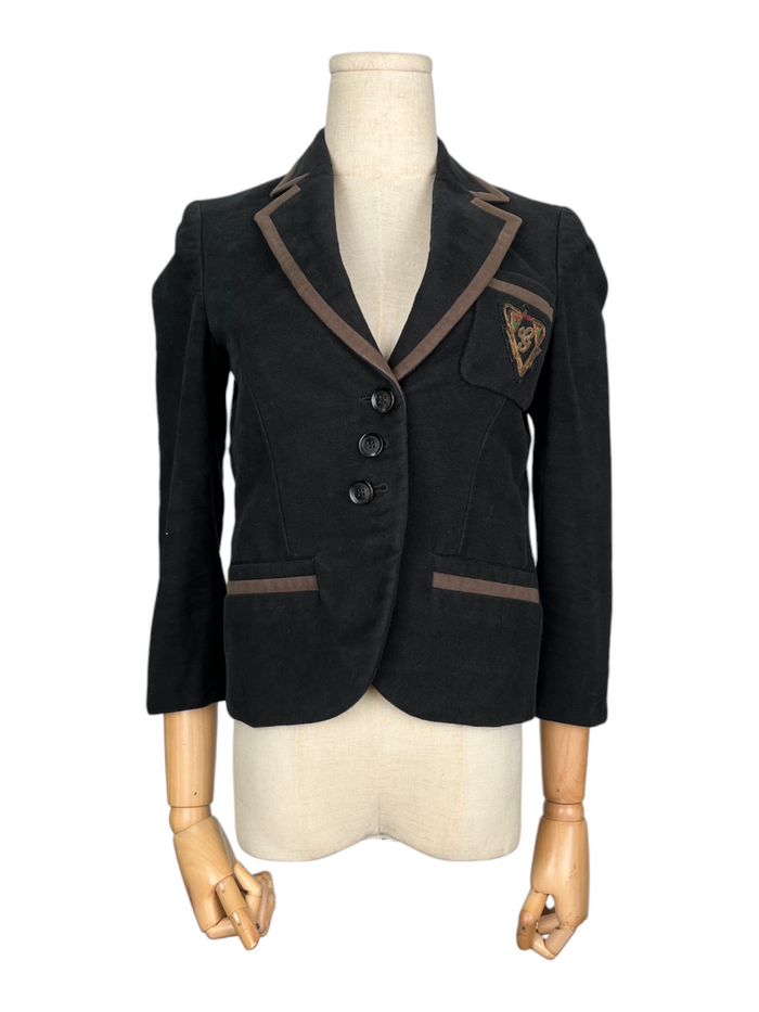 Black Cotton School Jacket With Embroided "G" Logo