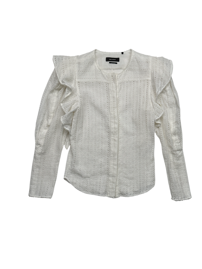 Off White Cotton Eyelet Shirt
