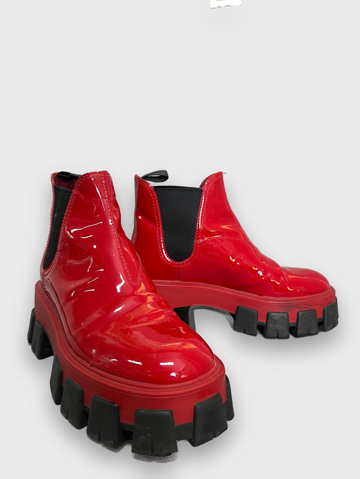 Prada Monolith Patent Leather Ankle Boots
