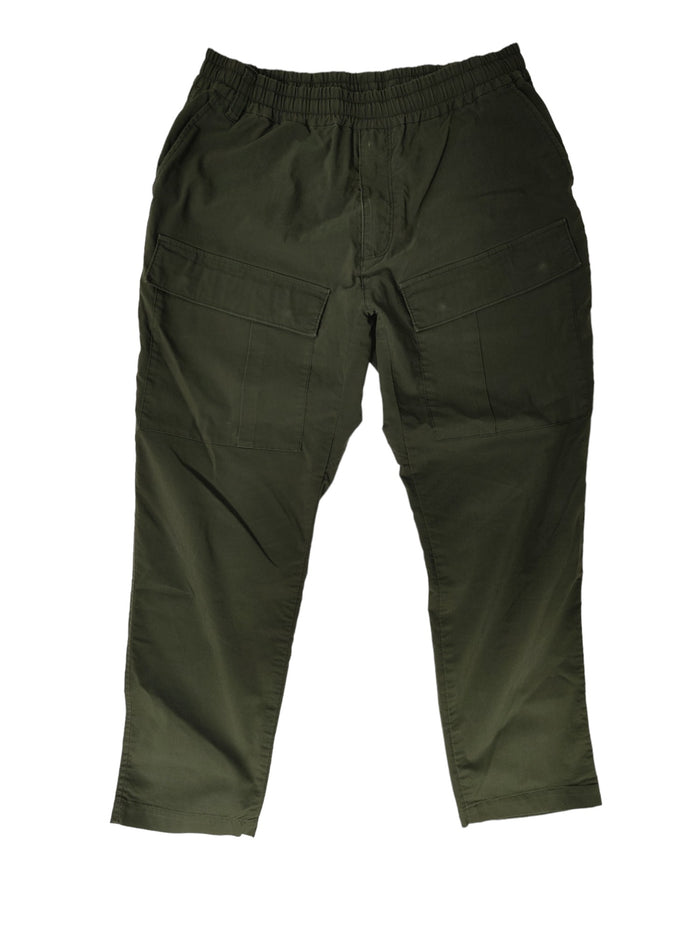 Khaki Basic Cotton Drawstring Elastic Waisted Pants