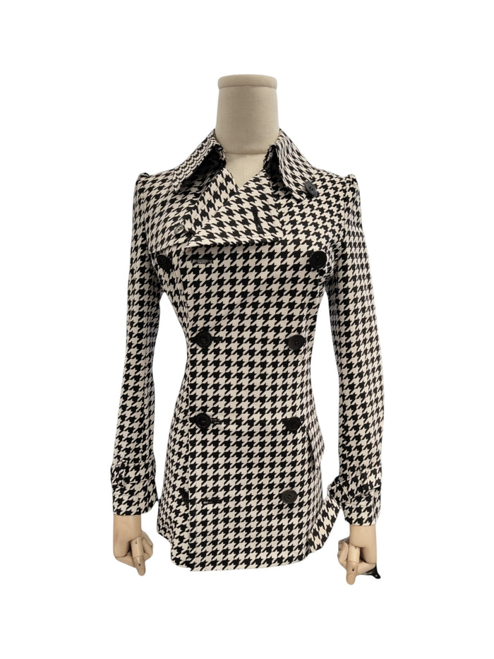 Black And White Hounds-Tooth Trenchcoat