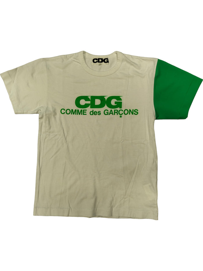 White T-Shirt With Neon Green Sleeve