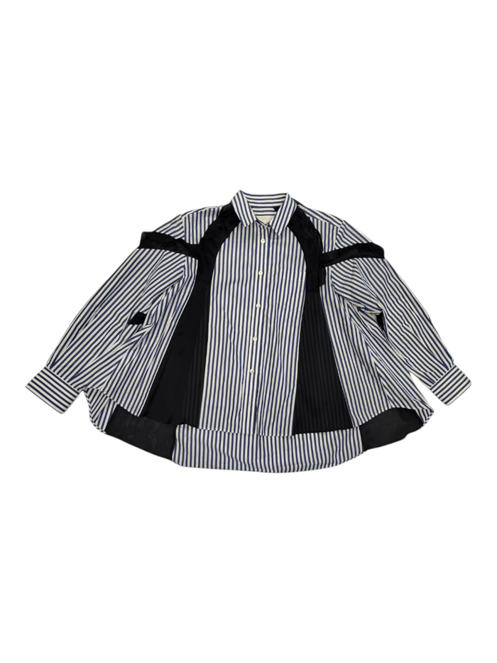 Sacai Blue And White Striped Shirt With Black Chiffon Details