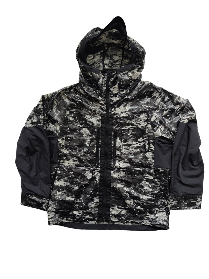Black And White Camo Print Zip Up Jacket