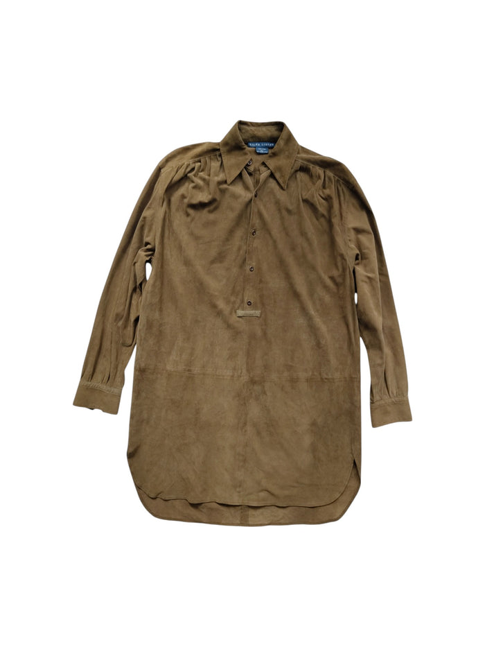 Brown Suede Long Sleeve Shirt Dress