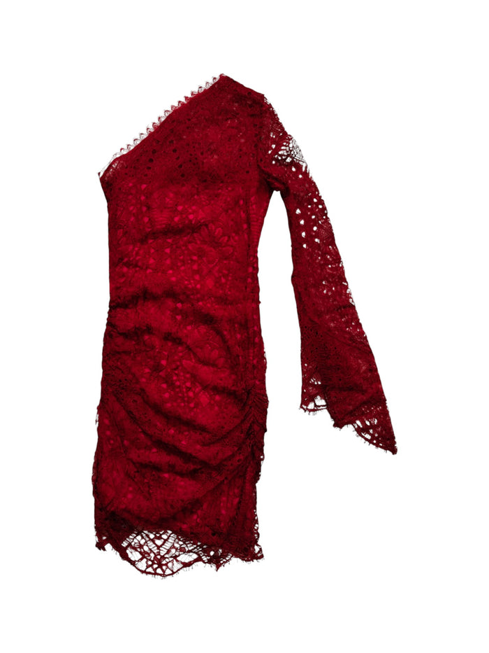 Emilio Pucci Burgundy One-Shoulder Lace Dress