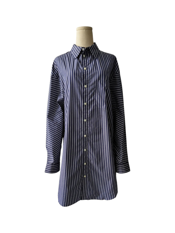 Blue And White Striped Shirt Dress With 2 Side Pockets