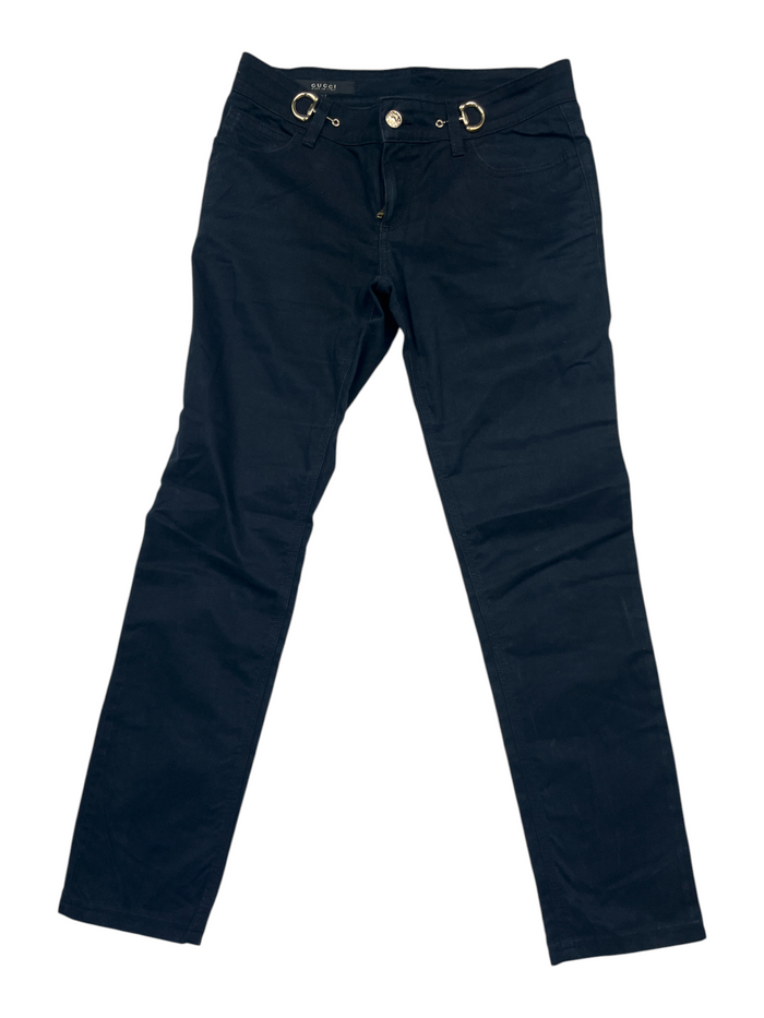 Black Pants With 2 Golden Horsebits And GG Button