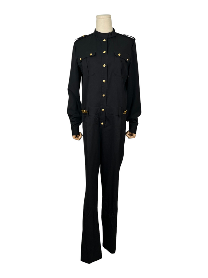 Black Jumpsuit with Gold Locks on Waist