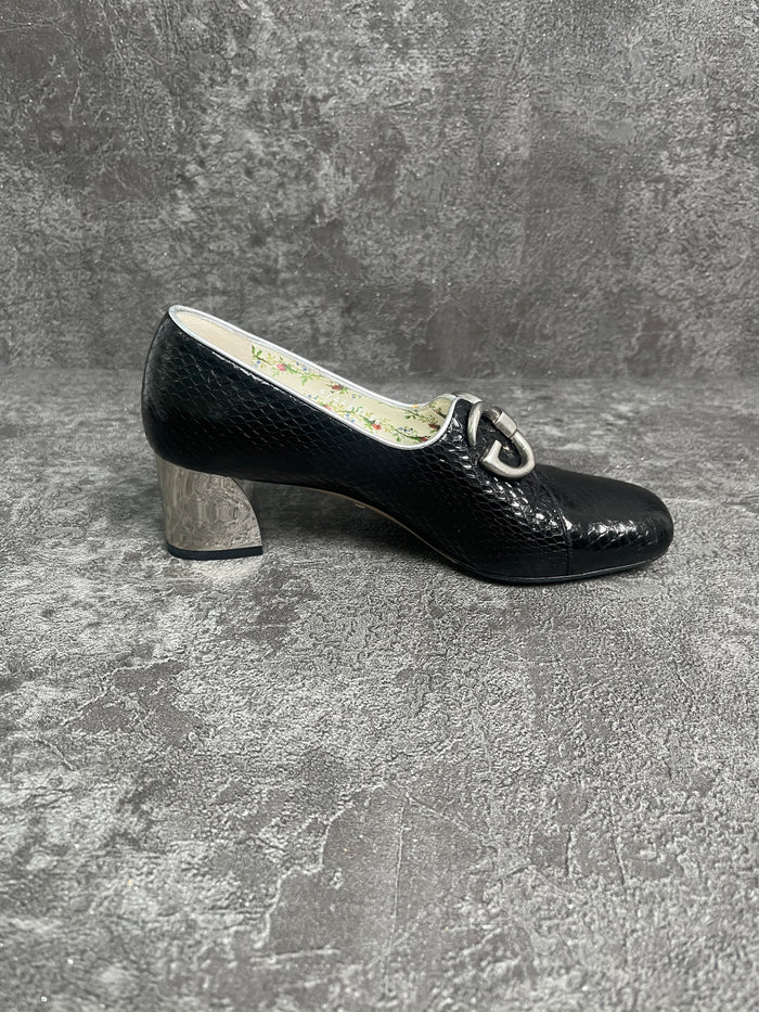 Black GG Biba Snakeskin Pumps
