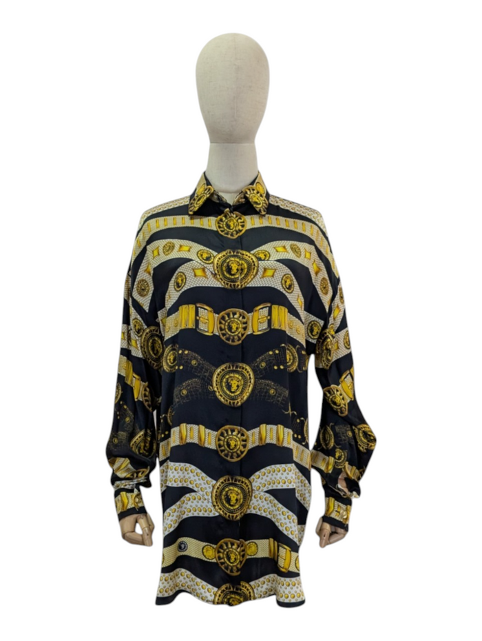 Black Signature Overall Print Silk Shirt