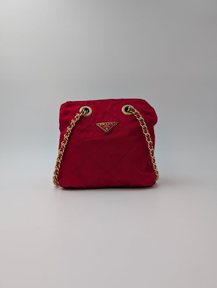 Red Quilted Nylon Chain Shoulder Bag