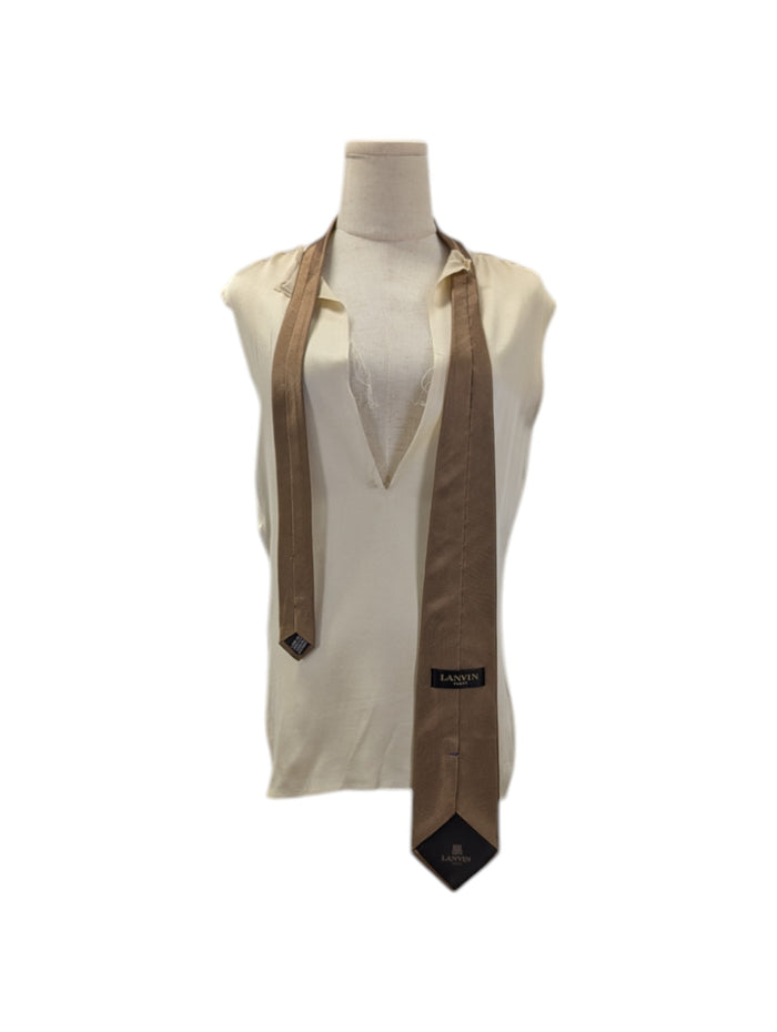 Beige Silk Sleeveless Top