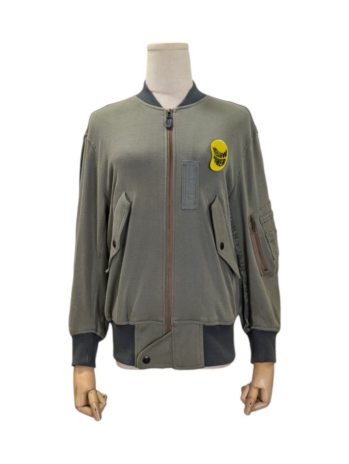 Khaki Green Cotton Zip Up Jacket