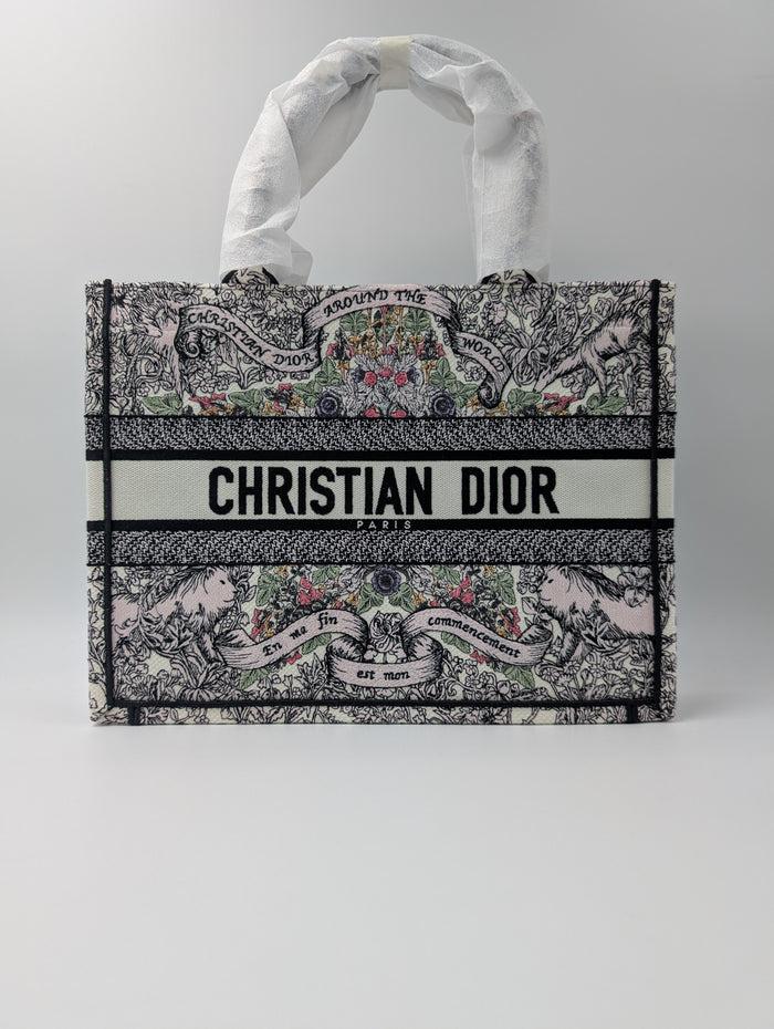 Medium Book Tote with Multicolor "Around The World" Motif