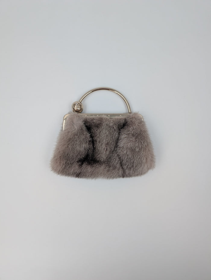 Beige Mink Fur Evening Handbag