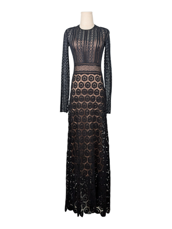 Black Cotton Mesh Long Dress