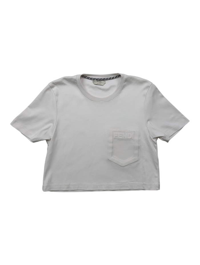 White Cropped Top With On-Tone Embossed Logo