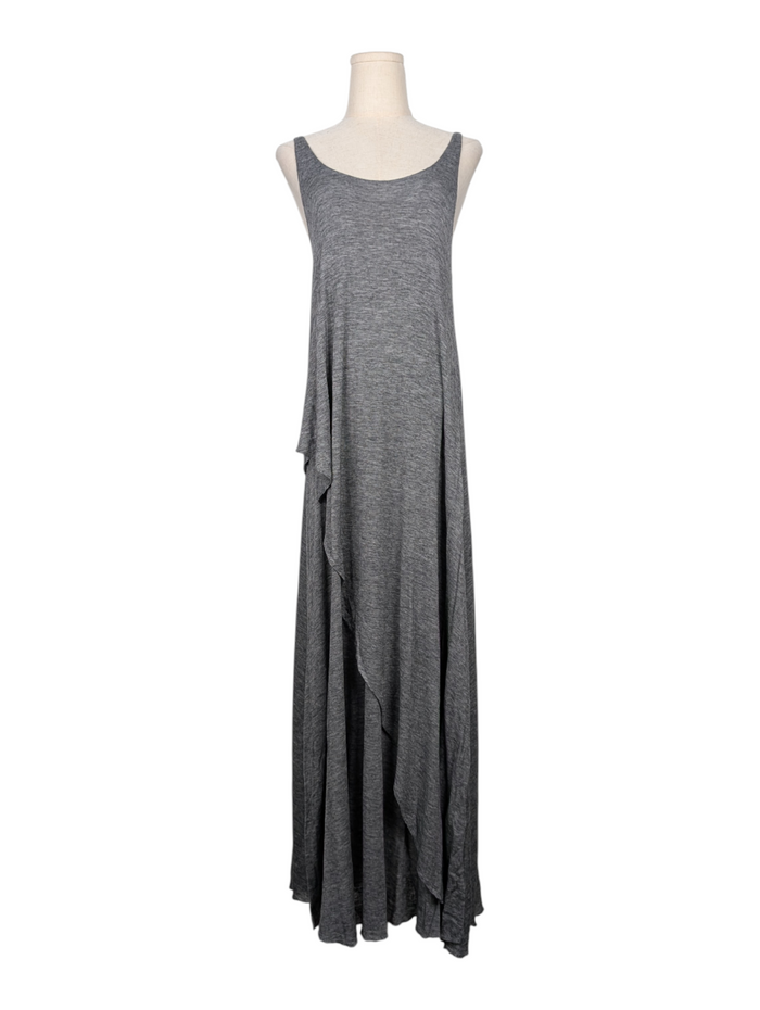 Grey Open Neck Wool Flare Dress