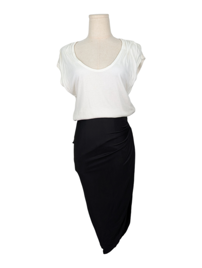 White Cap Sleeve and Black Draped Dress