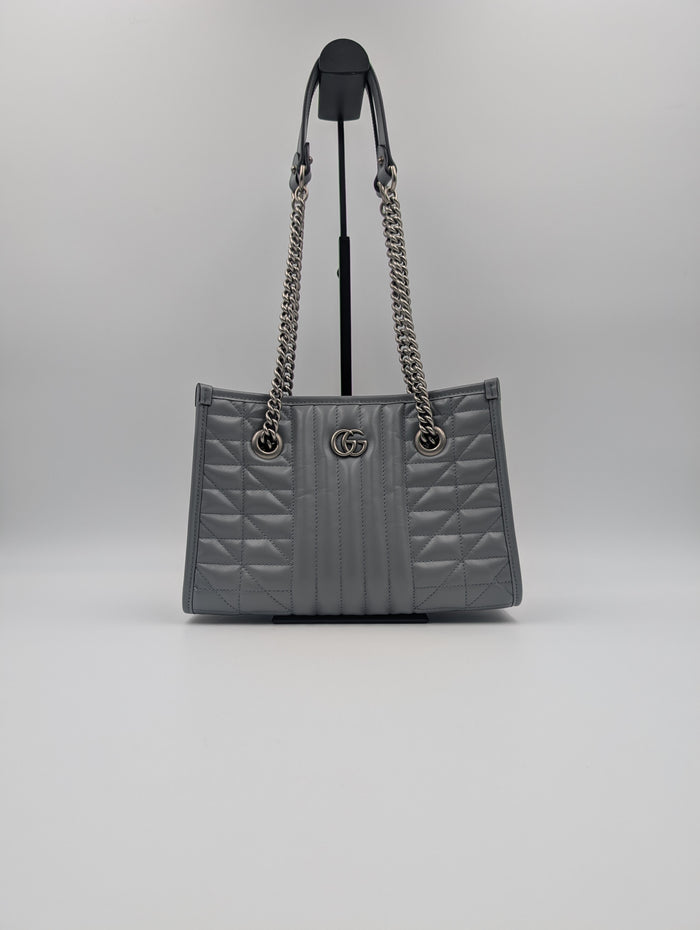 Gucci Grey GG Marmont Silver Medium Chain Shoulder Bag