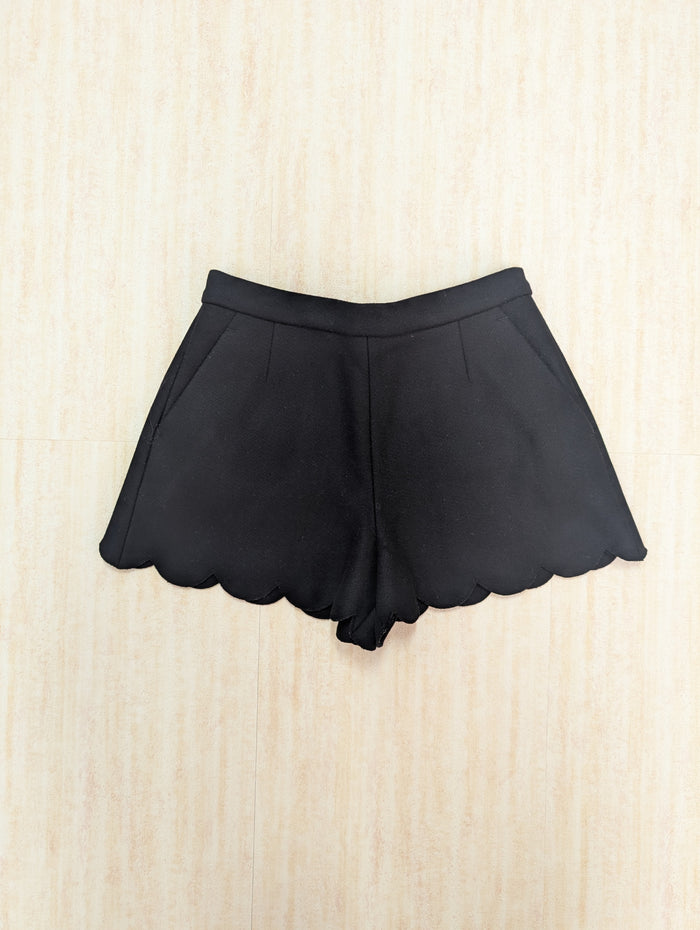 Black Shorts with Scallop Hem Ends