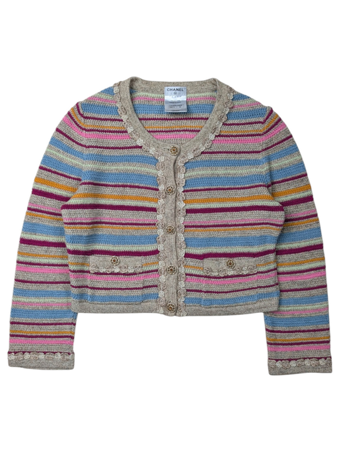 Multi Color Cropped Knit Cardigan