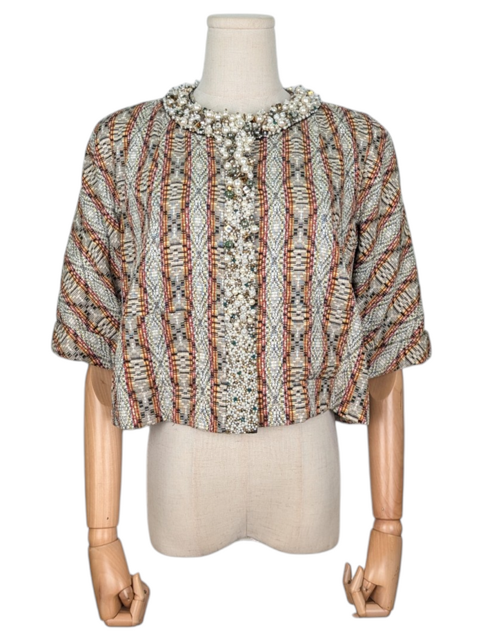 Earthtone Brocade Cropped Jacket