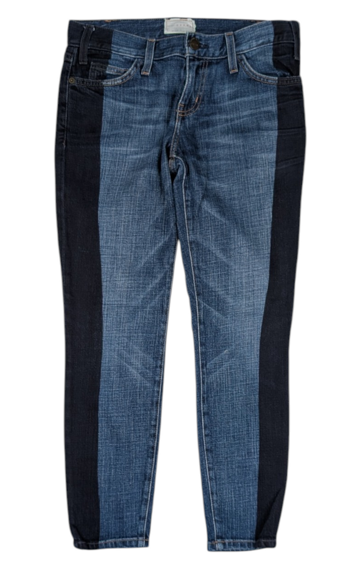 Blue Crop Skinny With Blocked Side Print