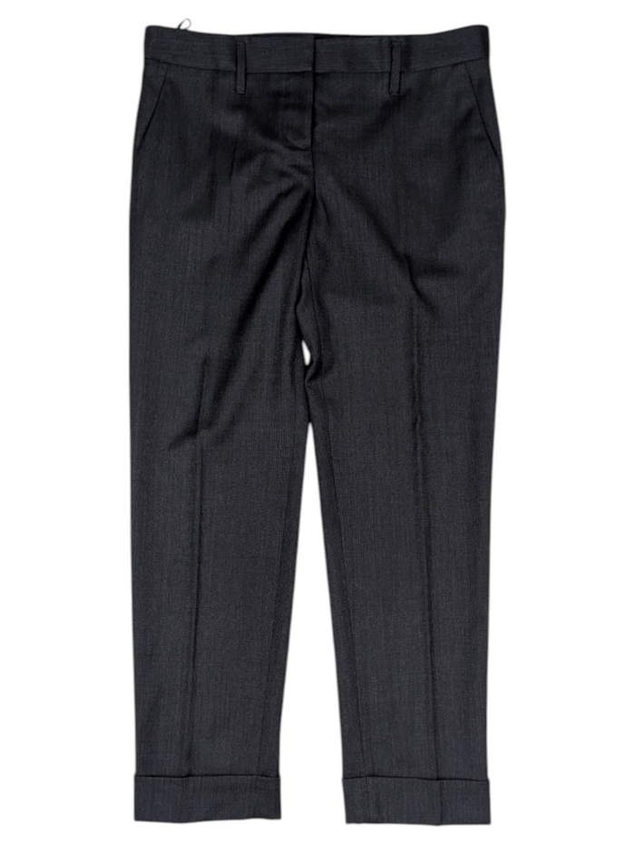 Grey Weaved Pattern Wool Pants With Cuffed Ends