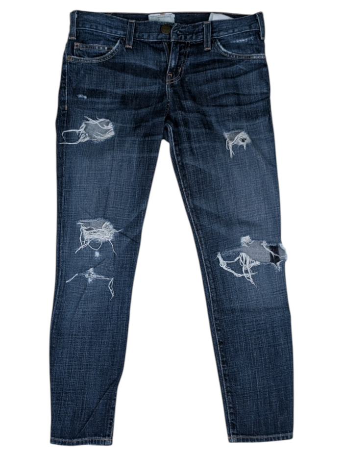 Blue Cropped Ripped Skinny Jeans