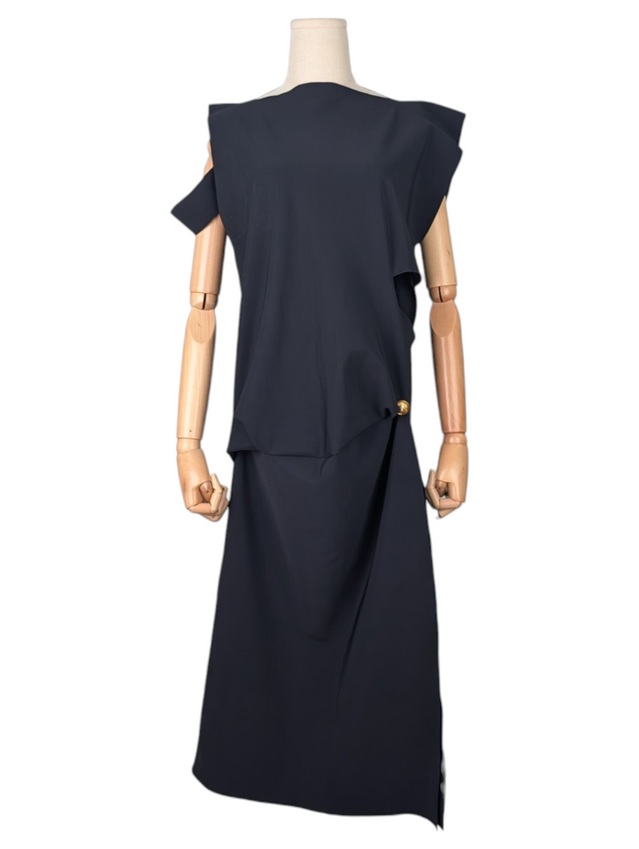 Black Dress With Cut-Out Details And Side Slit
