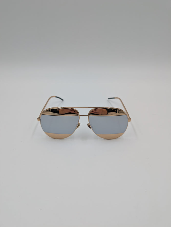 Split Aviator With Gold-Tone Metal Frame And Mirrored Accent