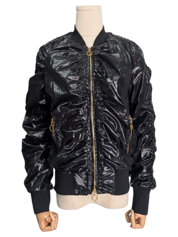 Black Wind Jacket With Pleated Shoulder Trims