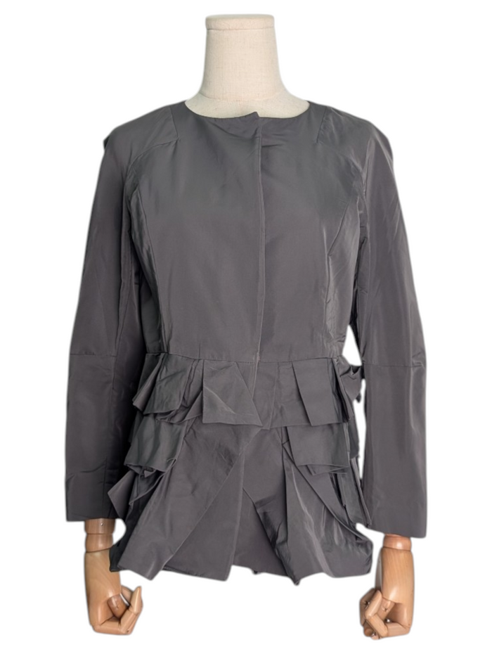 Dark Khaki All Season Jacket With Ruffles Bottom
