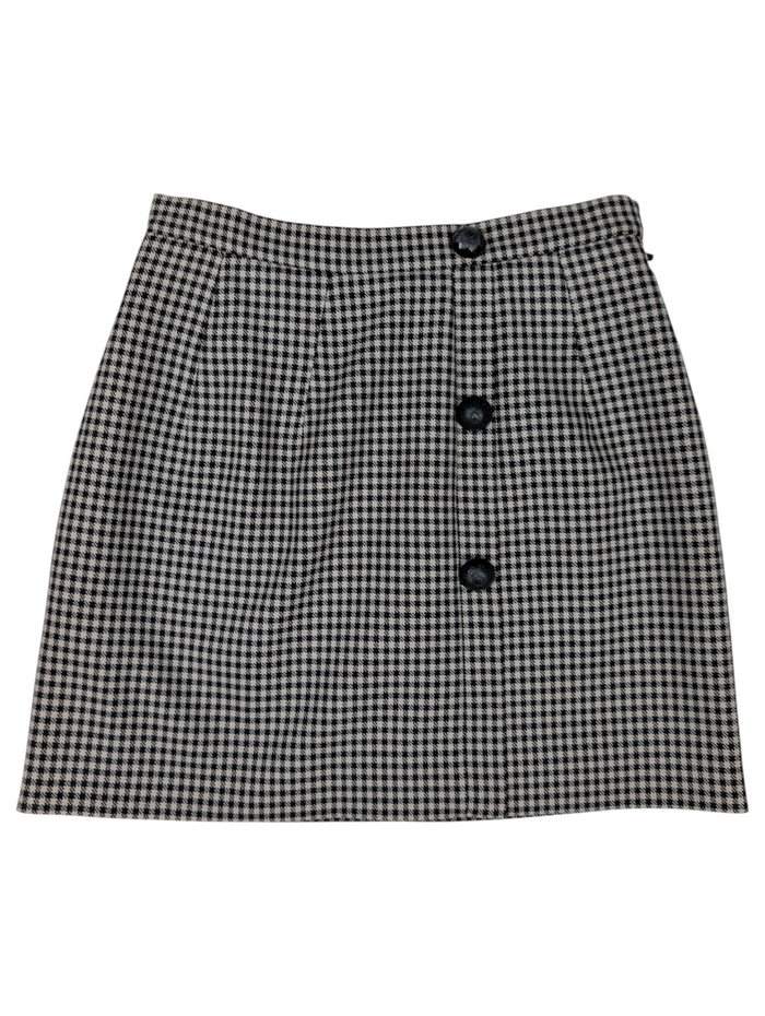 Black And Beige Houndstooth Wool Skirt With 3 Embellished Buttons