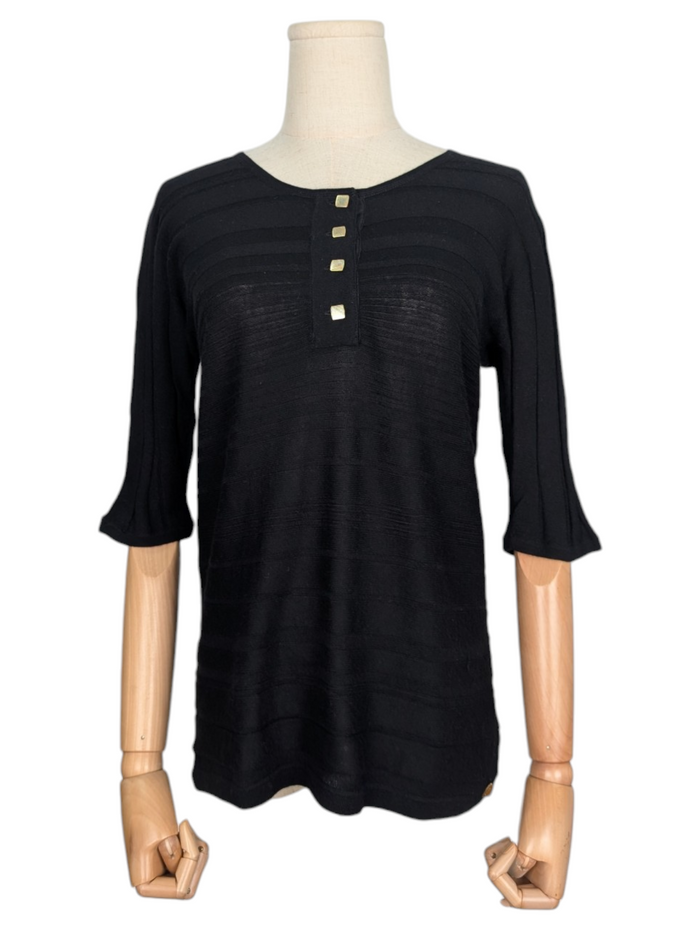 Black Ribbed Cashmere Top