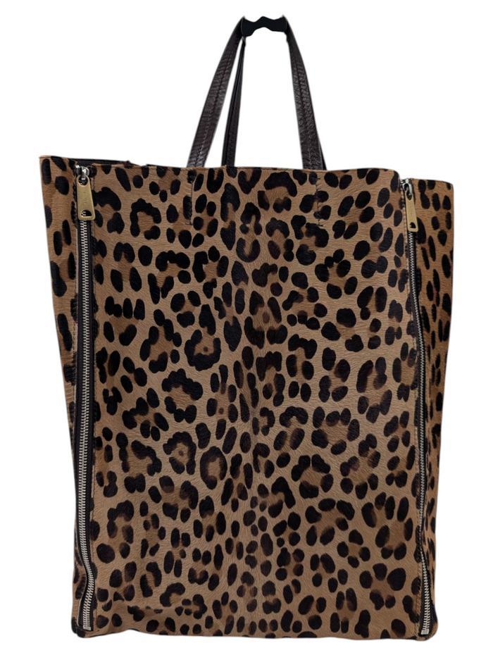 Brown Ponyhair Vertical Gusset Cabas Tote