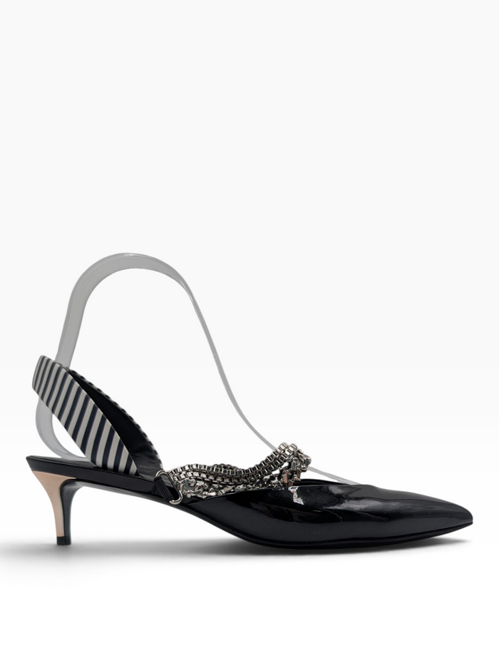Black Kitty Heels With Chain Link