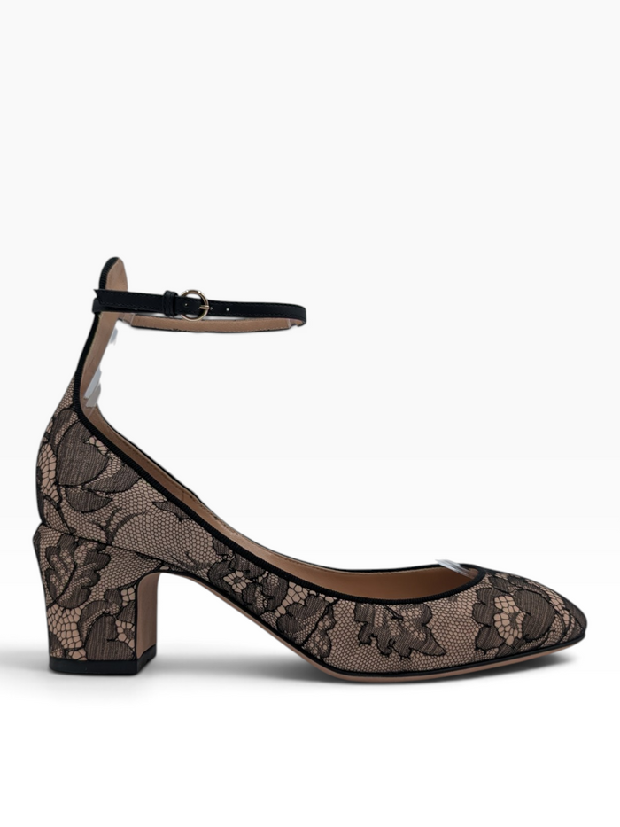 Black Tango Lace Heels With Ankle Strap