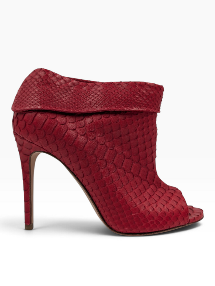 Red Python Peep Toe Booties