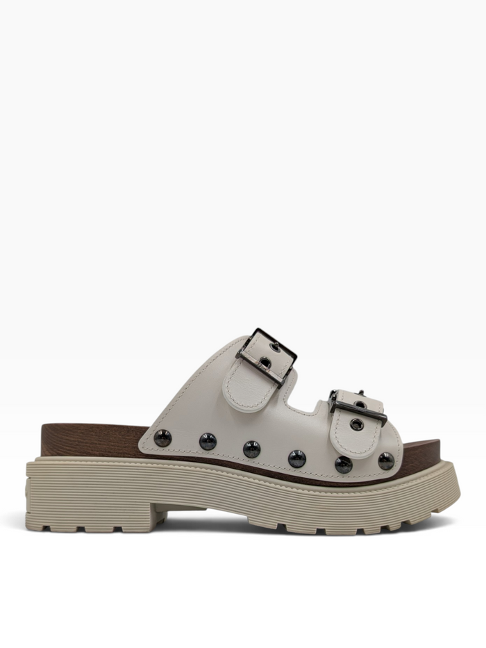 Ivory Leather Diorquake Slide Flats