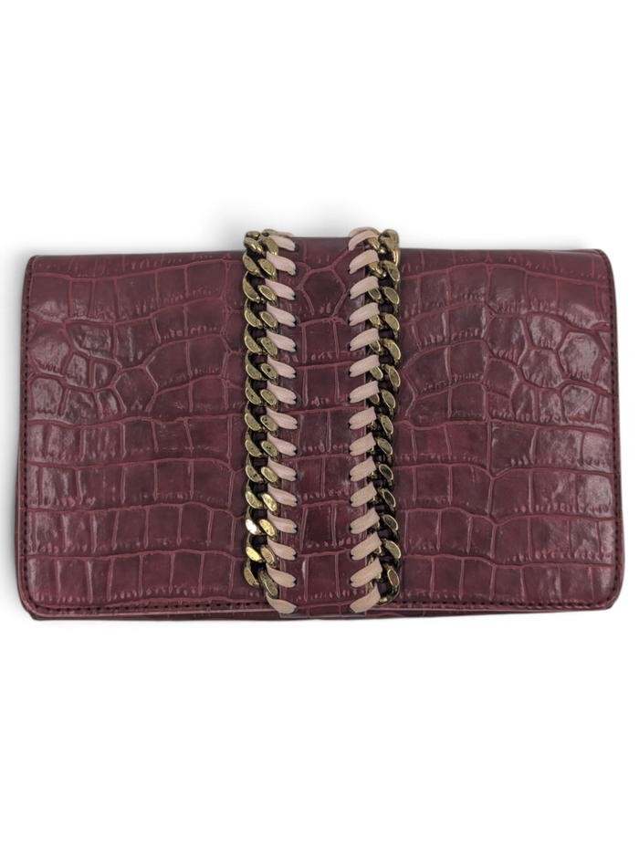 Burgundy Snakeskin Clutch With Shoulder Chain